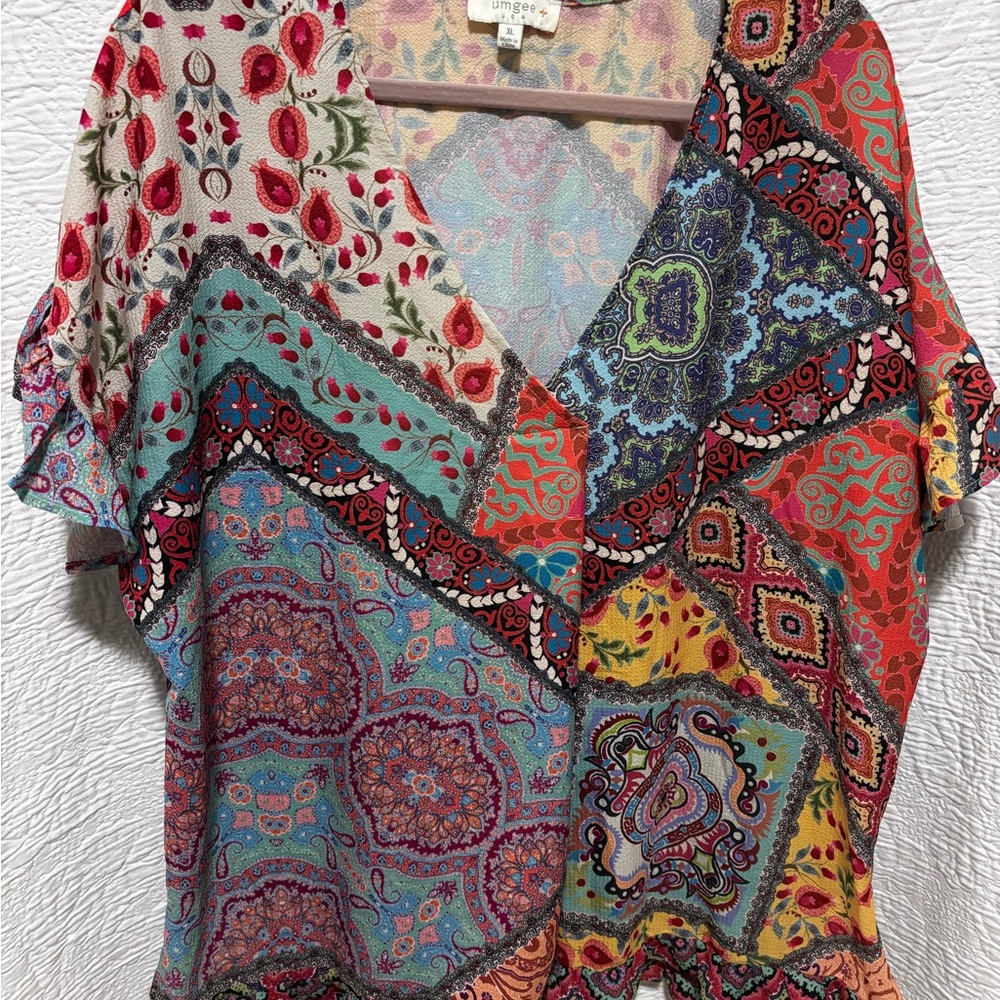 Umgee Multicolor Patchwork Tunic Top - Picture 3 of 11